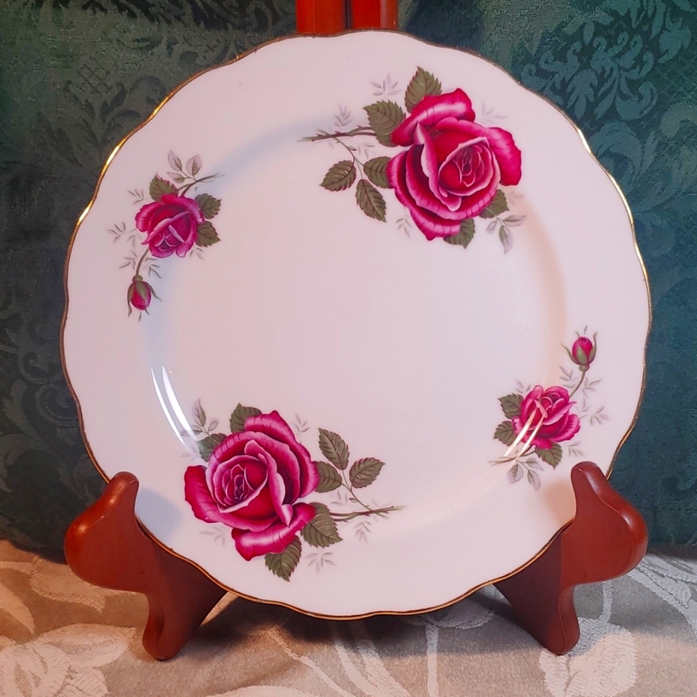Burgundy Rose Salad Plate ROYAL KENT vintage